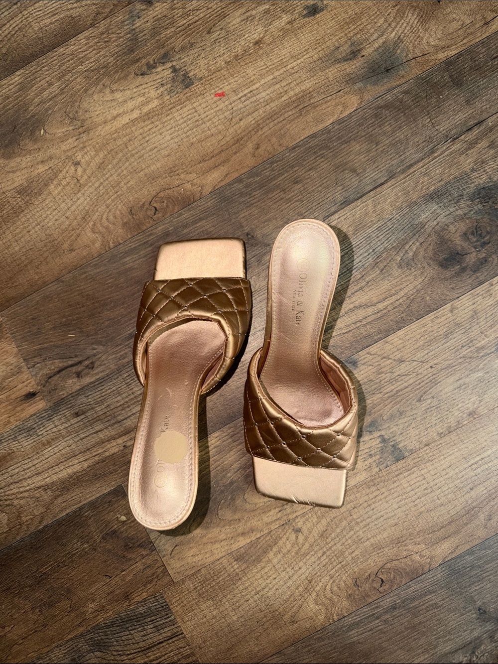 Quilted Metallic Slide Mules - Women's Gold Slip-On Heels